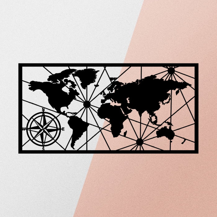 Wallity World Map Large Metal Wall Decor Negro